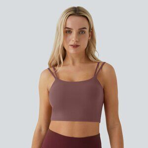 NWT Halara Double Strap Backless Twisted Cropped Yoga Tank Top in Smoked Plum, M